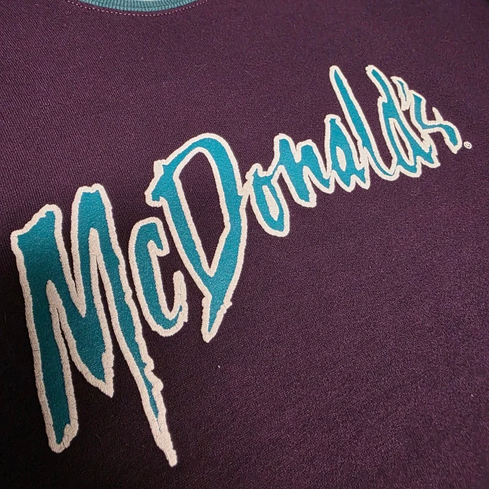 Rare Vintage McDonalds 90s Sweatshirt Size XL Ringer Purple Jerzees Super Sweats